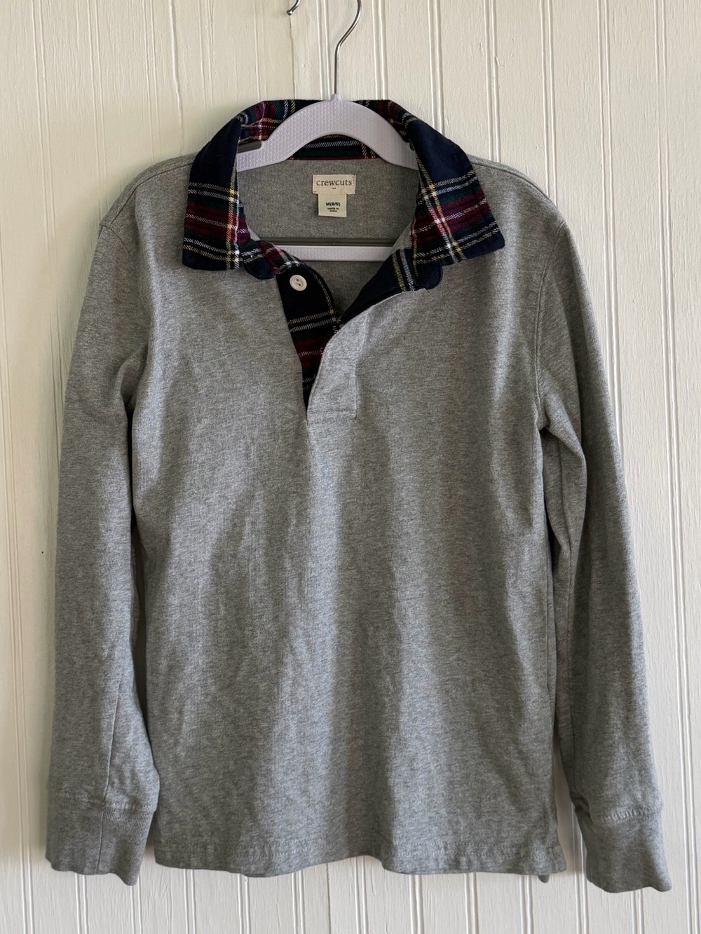 Crewcuts Gray Polo with Navy & Red Plaid Collar